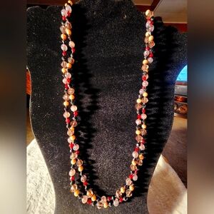STUNNING Multicolor Faceted Bead & Faux Pearl Long Strand Necklace
